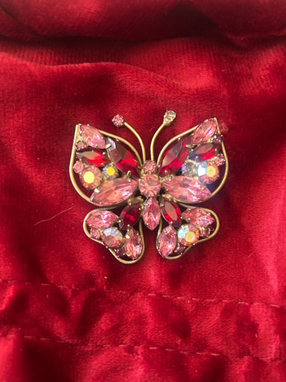 Vintage Regency Pink Crystal Butterfly Brooch